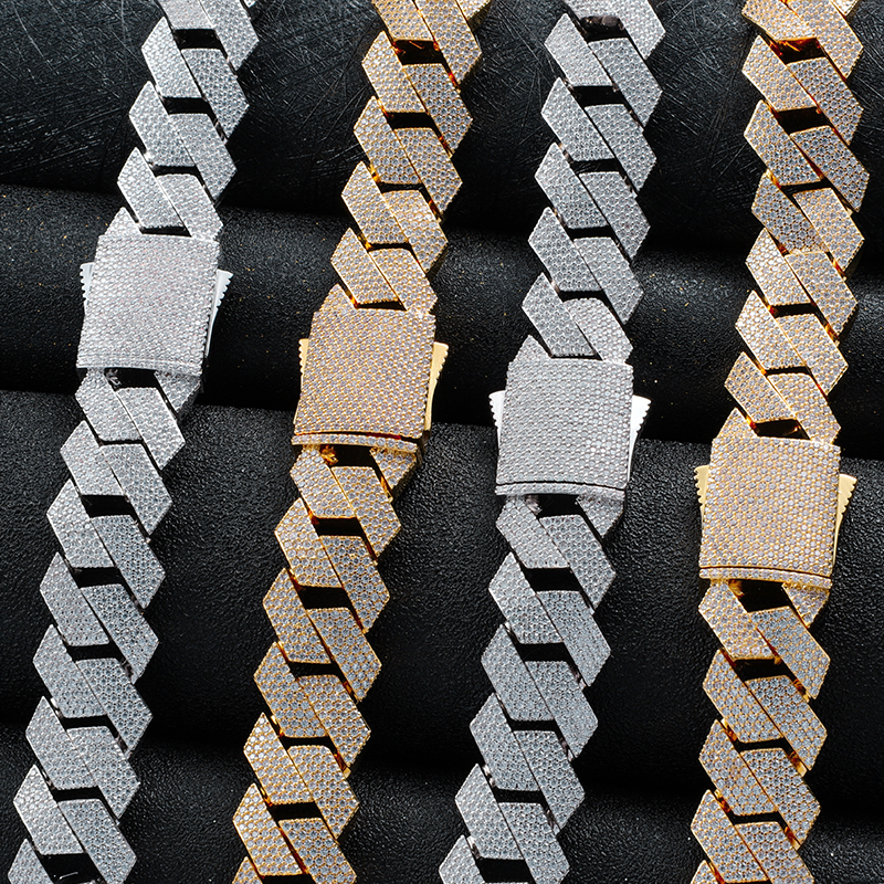 Fashion customized chain gold plated sterling silver single row baguette VVS moissanite diamond Cuban chain link for hiphop life