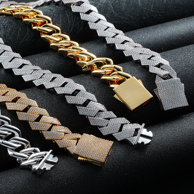 Fashion customized chain gold plated sterling silver single row baguette VVS moissanite diamond Cuban chain link for hiphop life