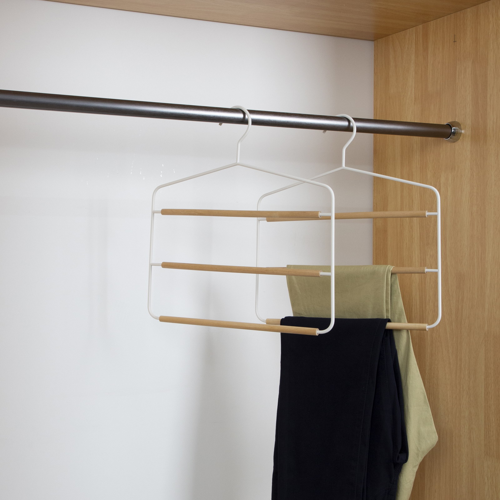 3-Layer Frosted Metal Wood Trousers Hanger