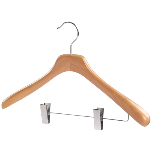Sturdy Wooden Coat Hanger with Clips for Suits
