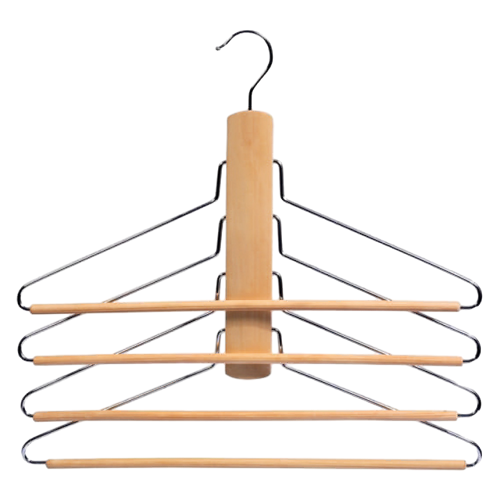 Space-saving wooden clothes hanger