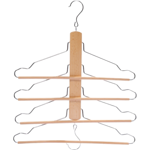 Space-saving wooden clothes hanger
