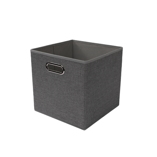 Faux Linen Fabric Cube with Handles for Home Storage