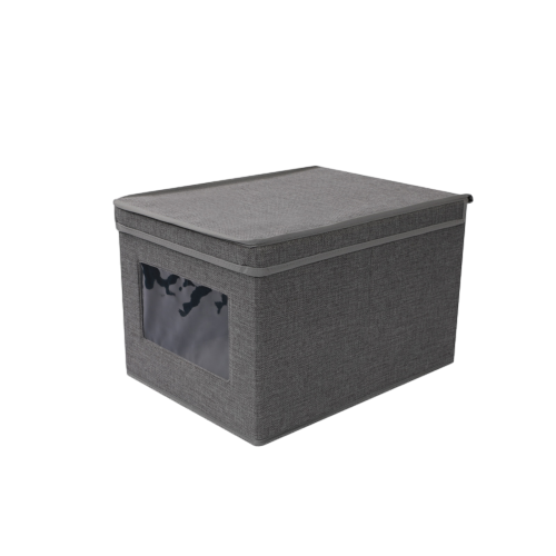 Faux Linen Fabric Storage Box with Visible Window