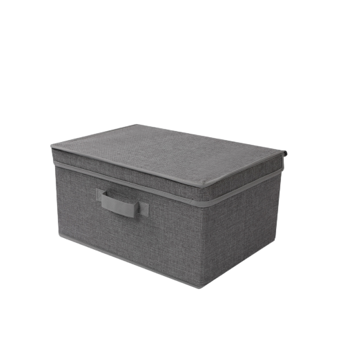 Foldable Faux Linen Storage Box Portable Dustproof With Cover