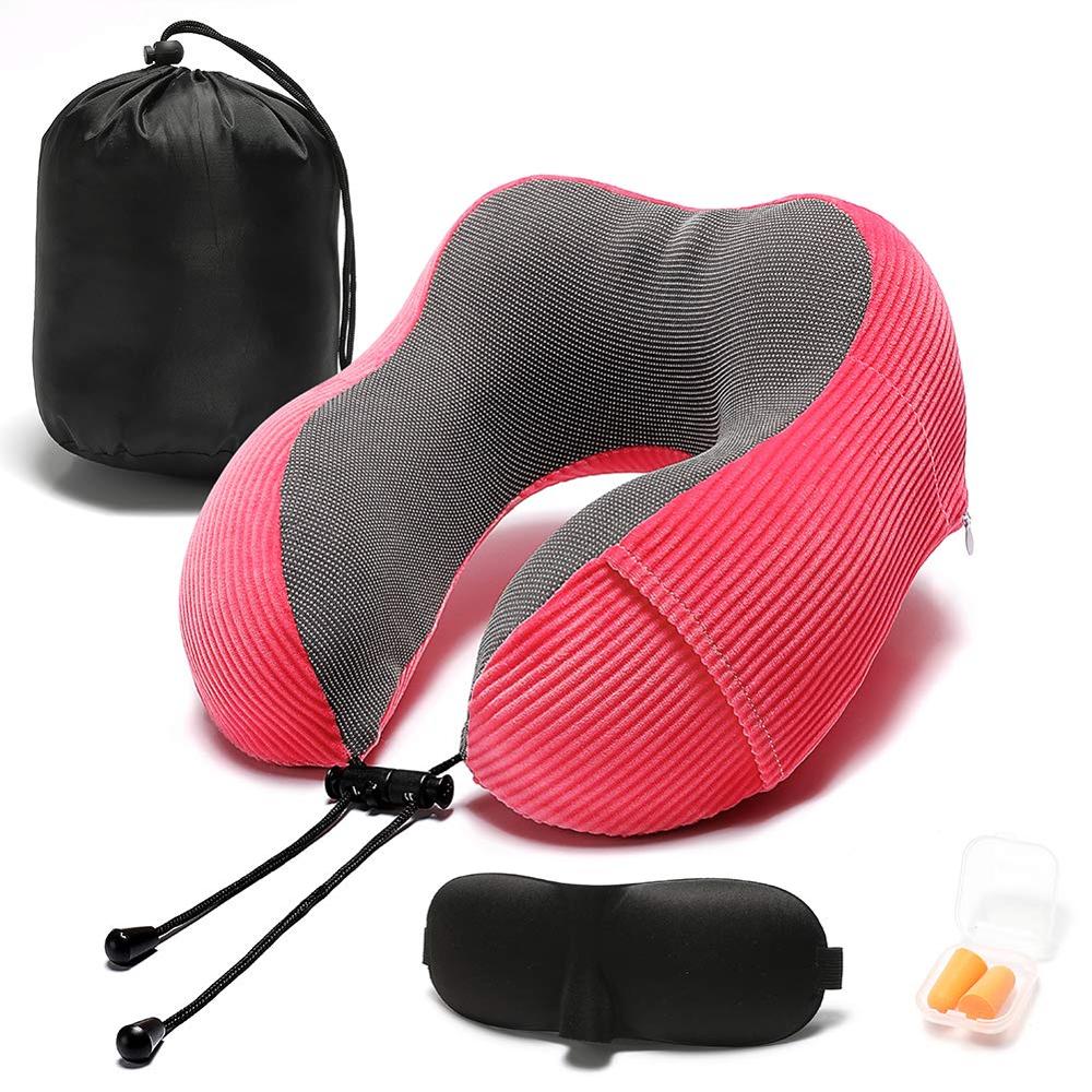 Wanhua Memory Foam Travel Pillow-Neck Pillow for Airplane Travel with Eye Masks and Ear plugs