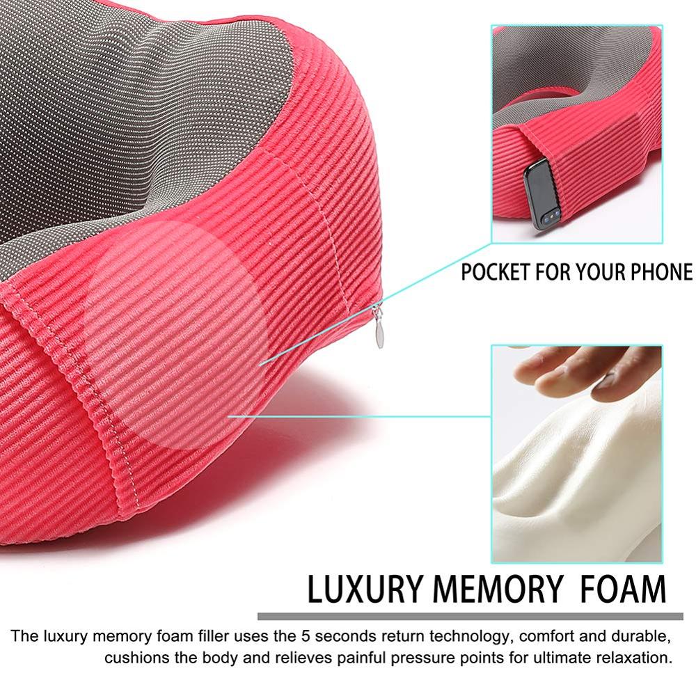 Wanhua Memory Foam Travel Pillow-Neck Pillow for Airplane Travel with Eye Masks and Ear plugs