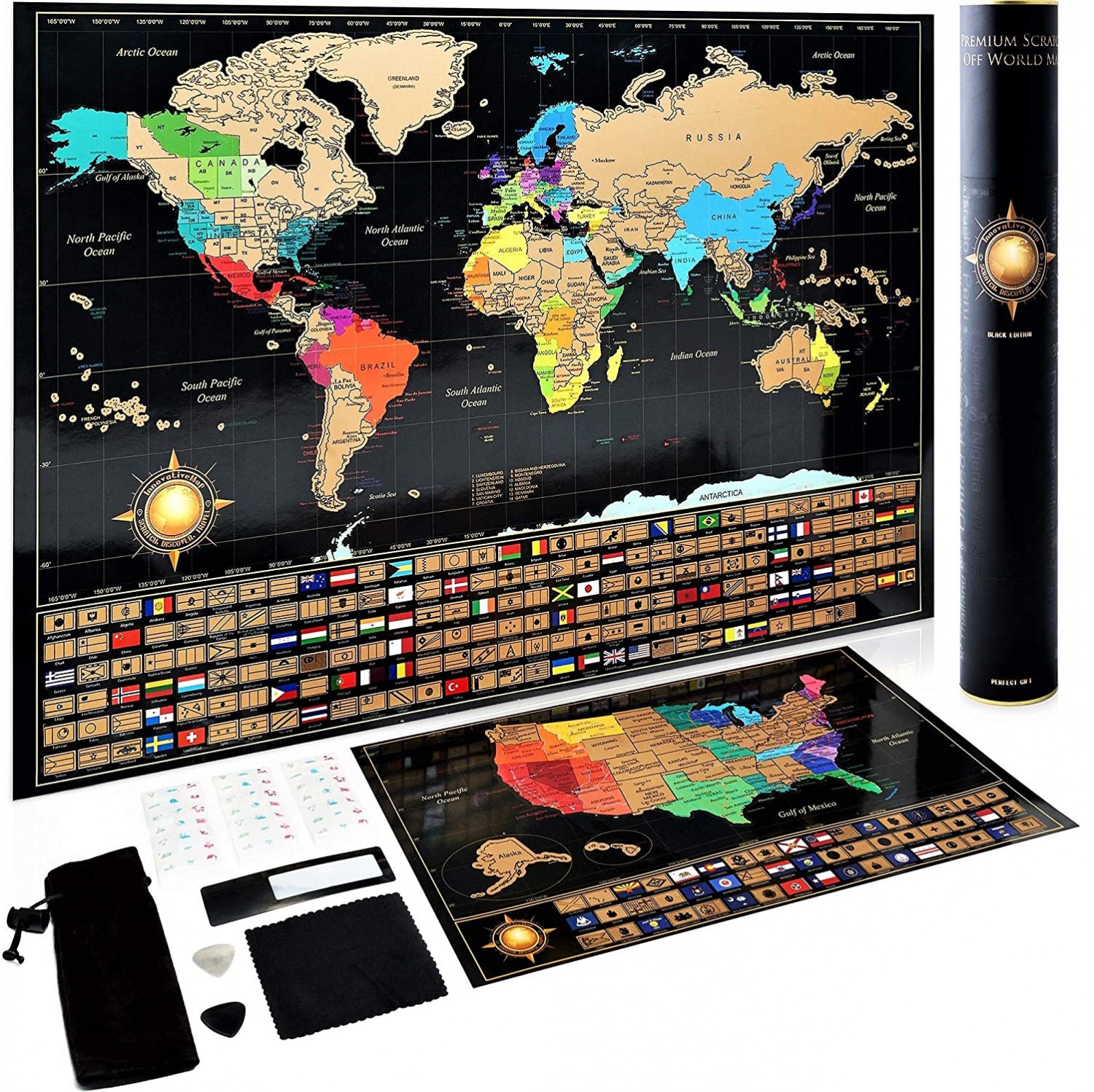 Wanhua Customized size design acceptable Scratch off world and USA map