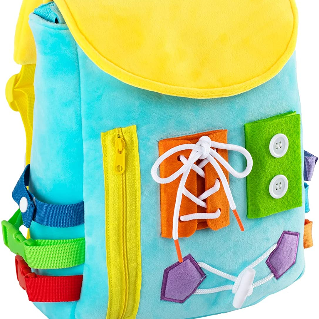 Children's Travel Toy Toddler Backpack with Buckles Develop Fine Motor Skills Busy Board