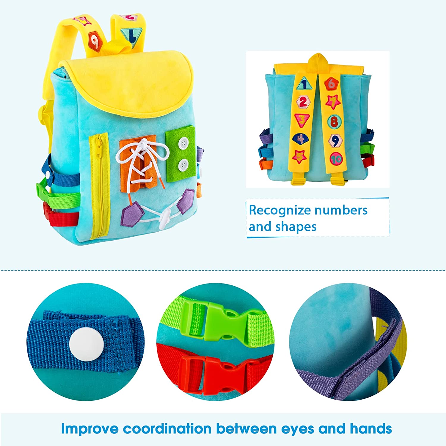 Children's Travel Toy Toddler Backpack with Buckles Develop Fine Motor Skills Busy Board
