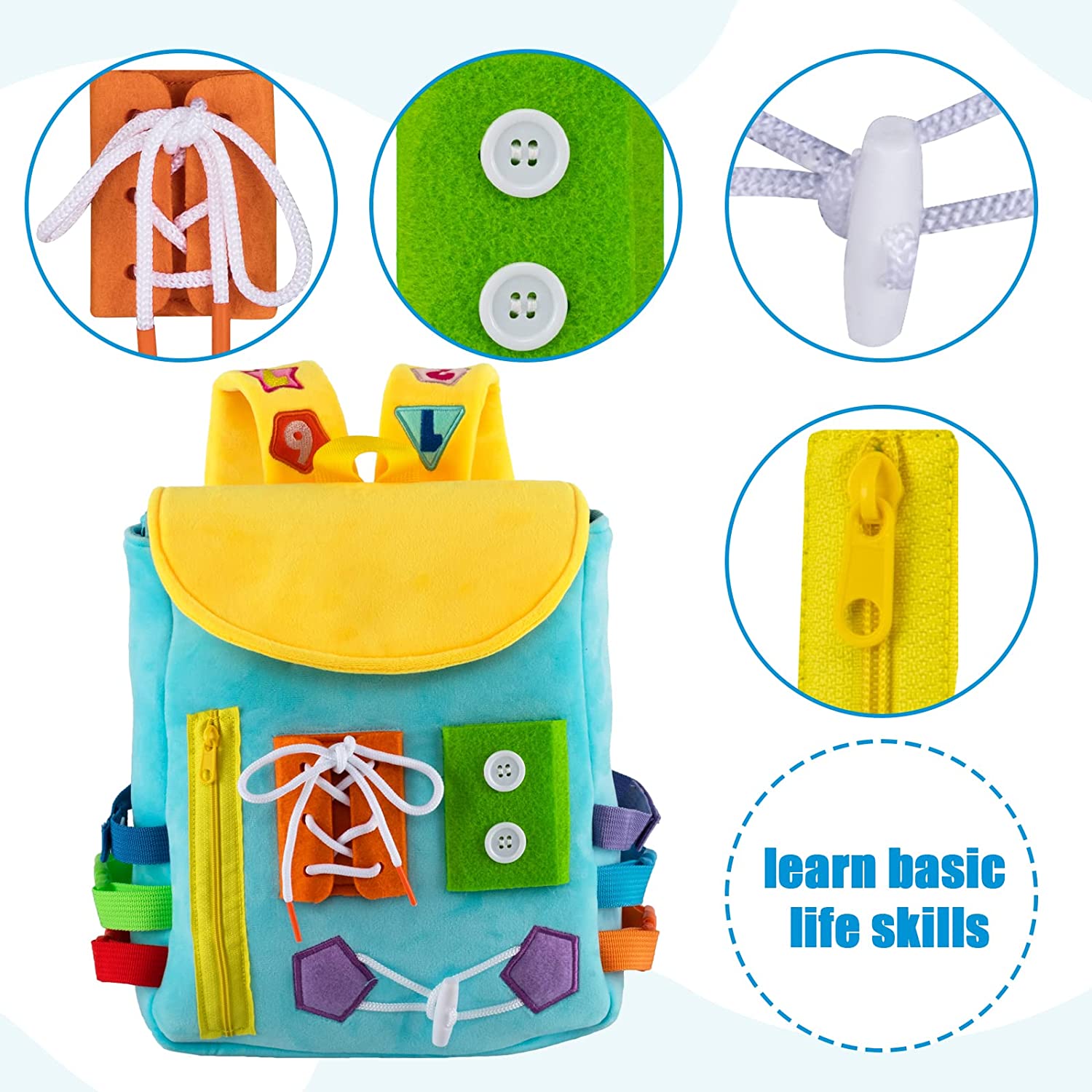 Children's Travel Toy Toddler Backpack with Buckles Develop Fine Motor Skills Busy Board