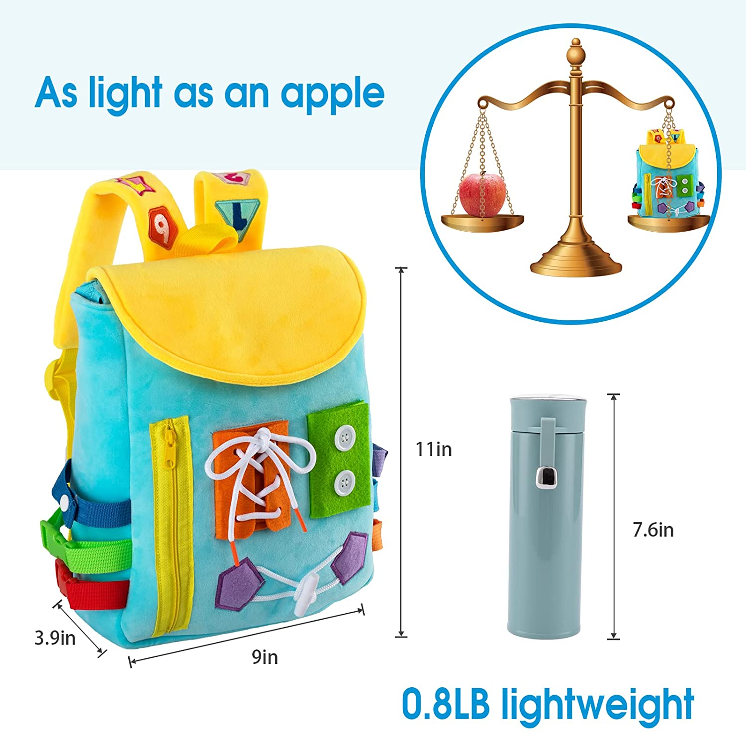 Children's Travel Toy Toddler Backpack with Buckles Develop Fine Motor Skills Busy Board