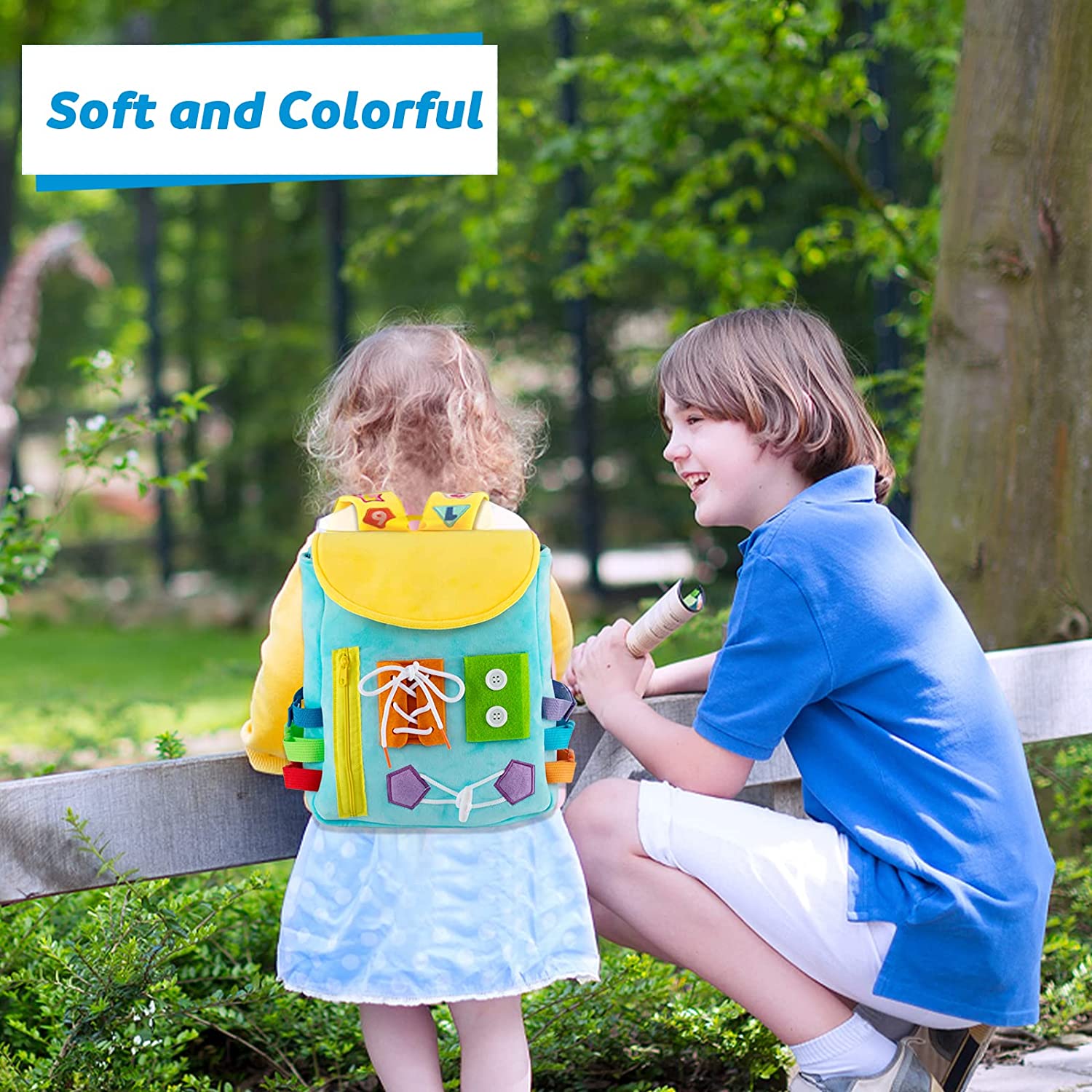 Children's Travel Toy Toddler Backpack with Buckles Develop Fine Motor Skills Busy Board
