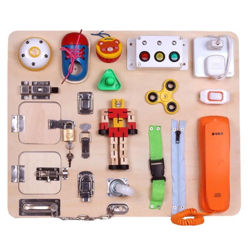 WANHUA custom diy sensory kids toddler wooden busy board montessori toys