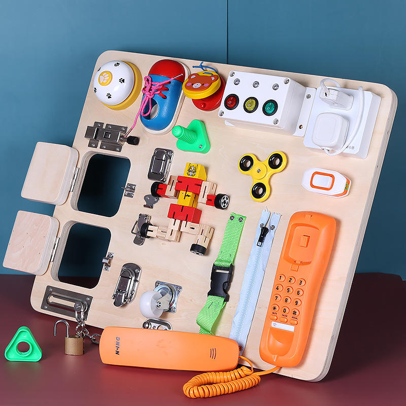 WANHUA custom diy sensory kids toddler wooden busy board montessori toys