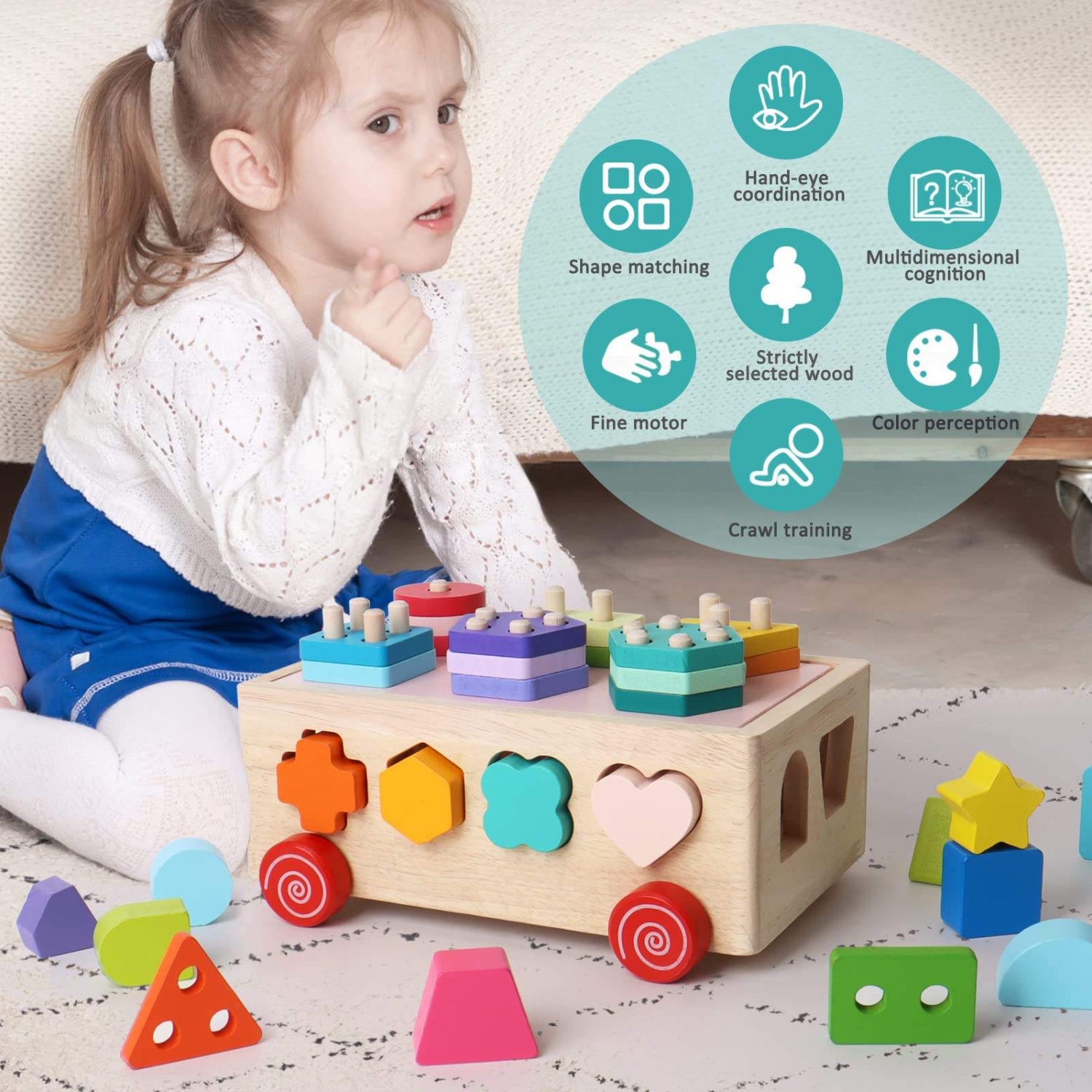 WANHUA free shipping montesorri toy wooden shape sorting toy