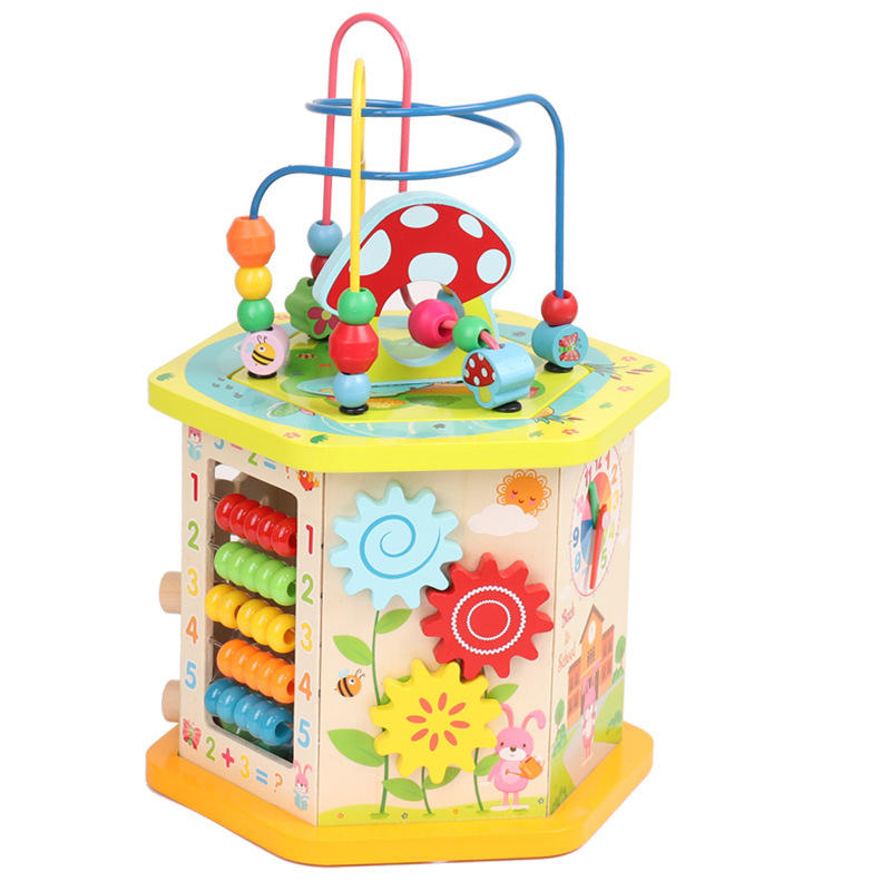 Funny Kid Favourite Wooden Educational Beads Maze Coaster Activity Cube Toys