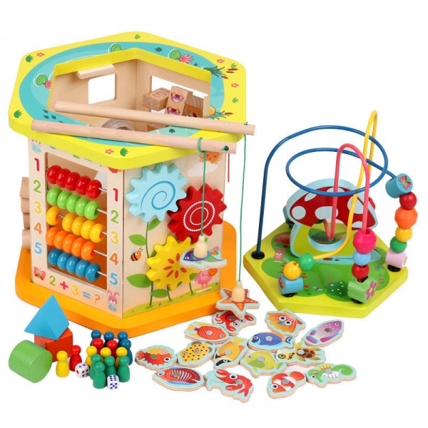 Funny Kid Favourite Wooden Educational Beads Maze Coaster Activity Cube Toys