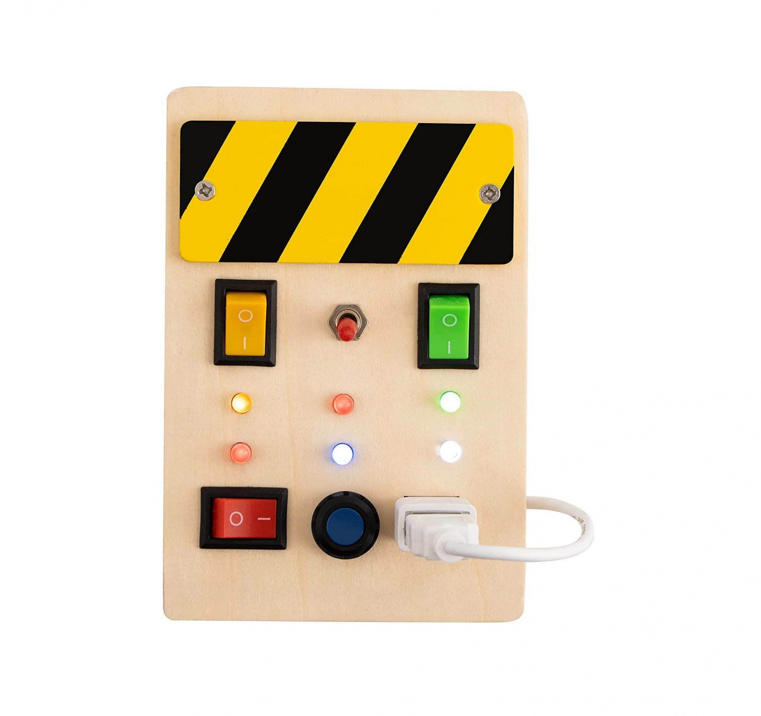WANHUA early educational toy montessori jouets baby wooden busy board with 8 led light switches