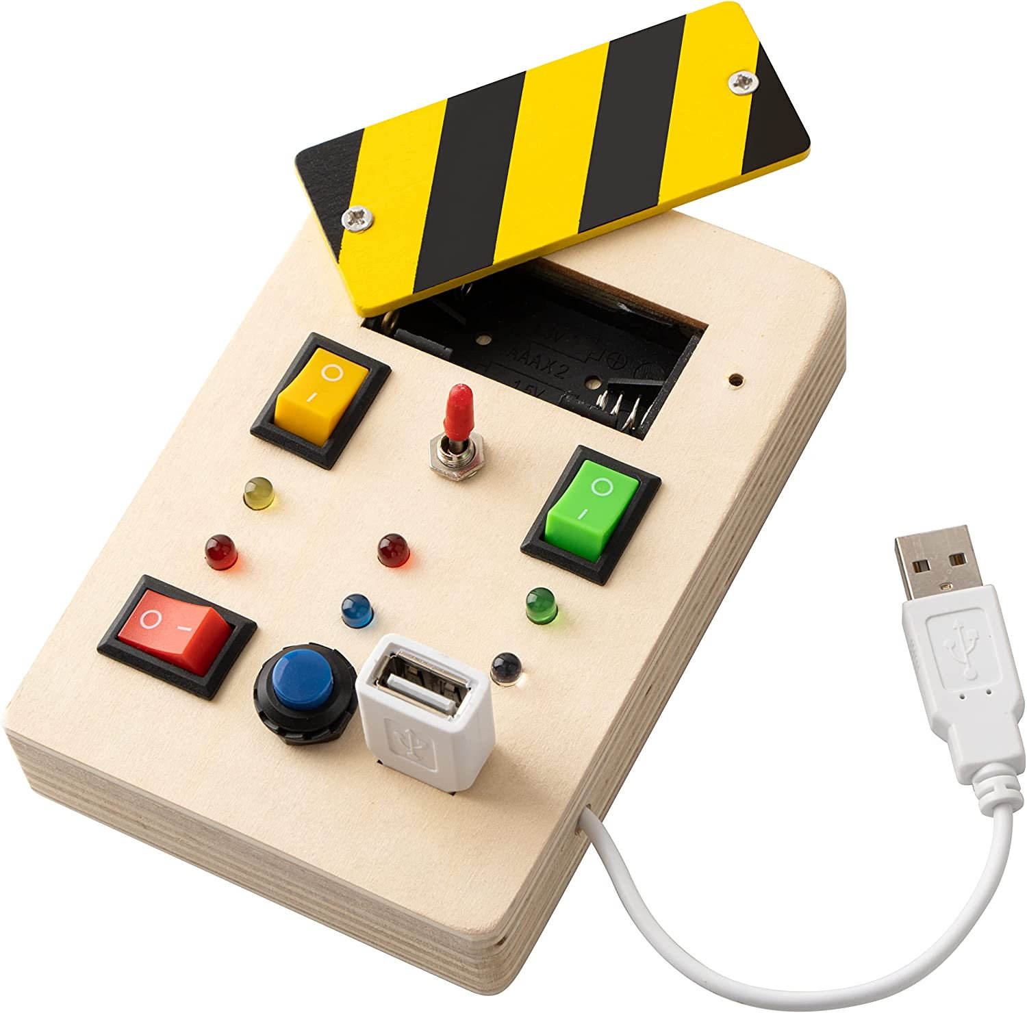 WANHUA early educational toy montessori jouets baby wooden busy board with 8 led light switches