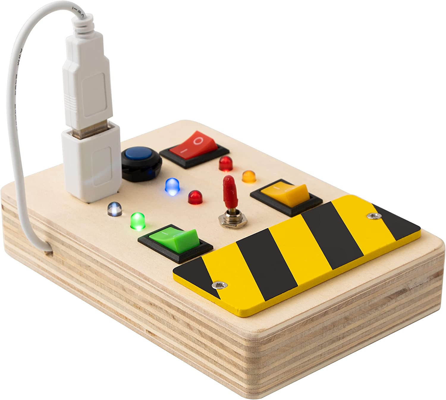 WANHUA early educational toy montessori jouets baby wooden busy board with 8 led light switches