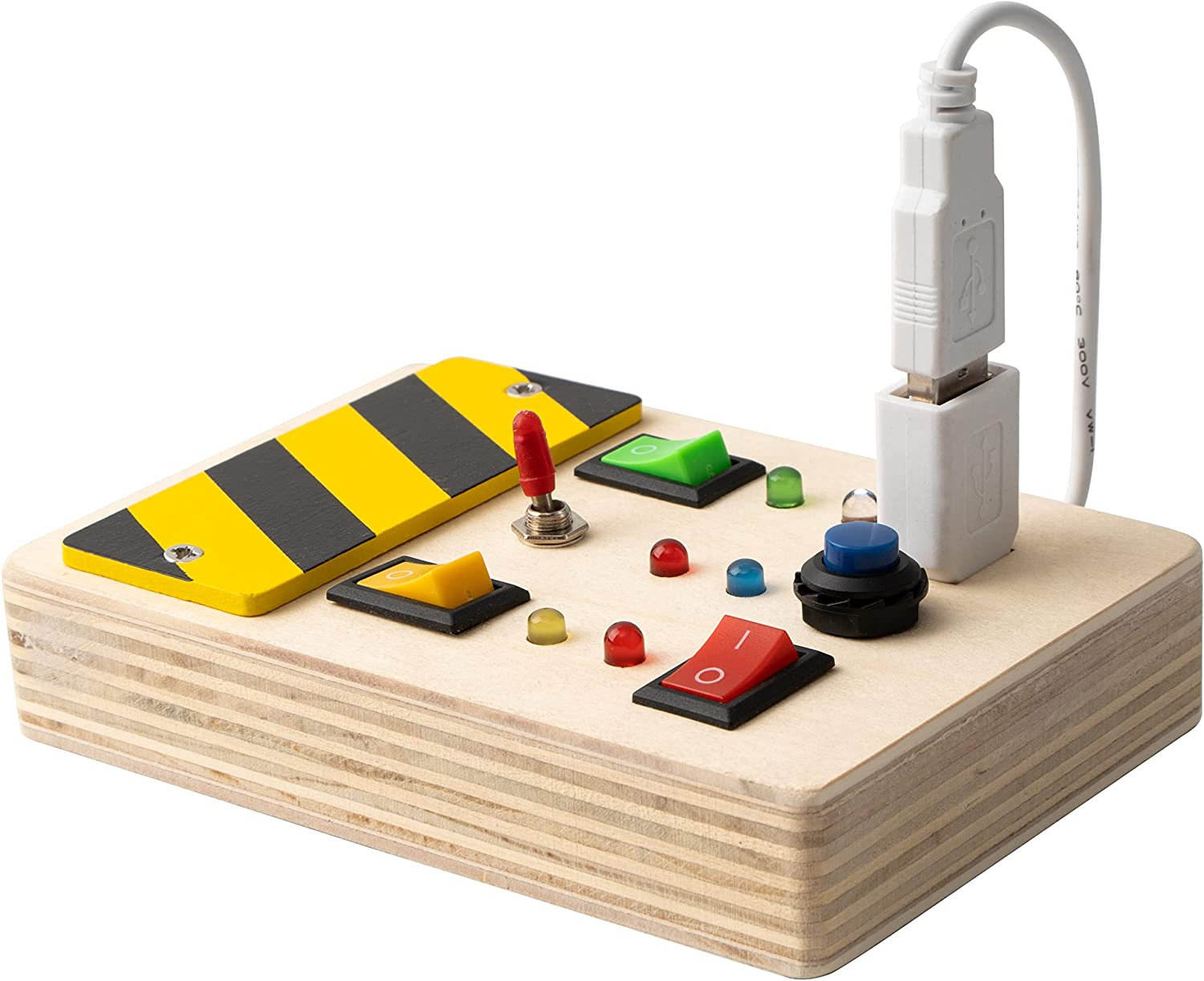 WANHUA early educational toy montessori jouets baby wooden busy board with 8 led light switches