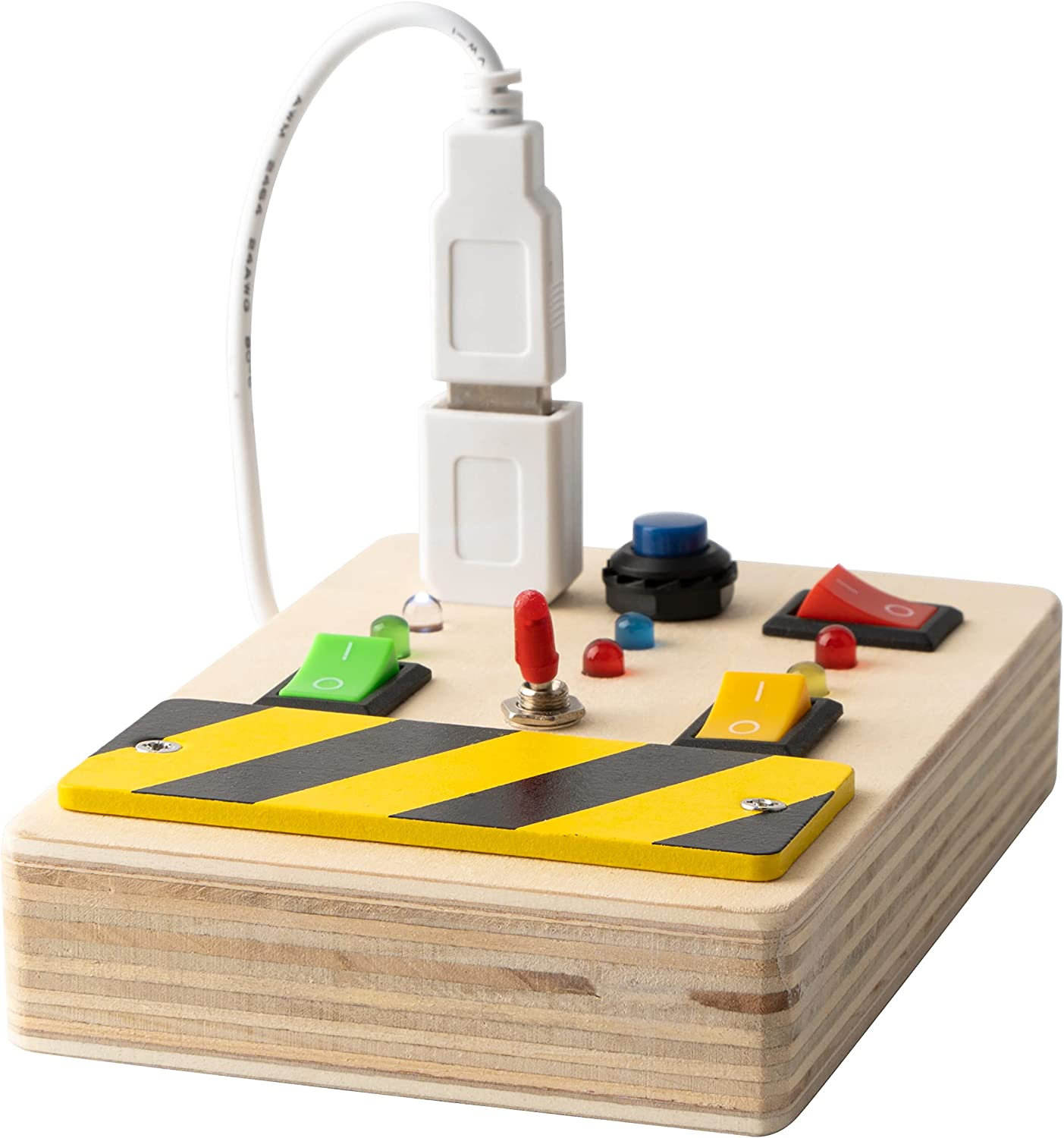 WANHUA early educational toy montessori jouets baby wooden busy board with 8 led light switches