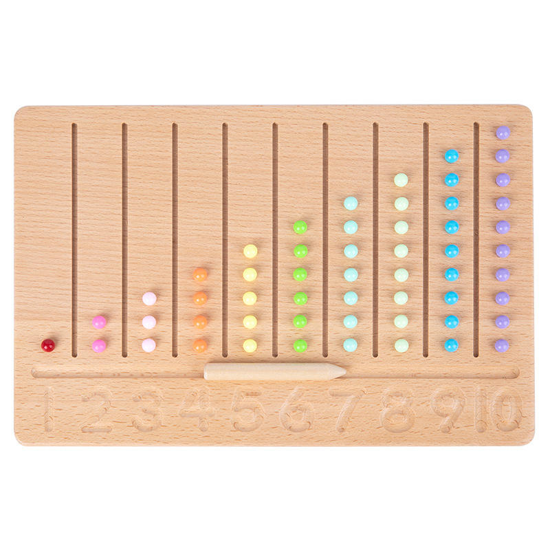 Wooden Double-Sided Bead Board with Wooden Alphabet Tracing Board Montessori Color Sorting Toy Math Counting Game for Kids