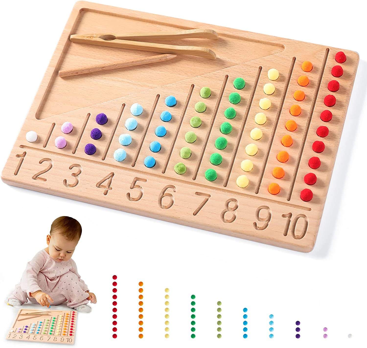 Wooden Double-Sided Bead Board with Wooden Alphabet Tracing Board Montessori Color Sorting Toy Math Counting Game for Kids