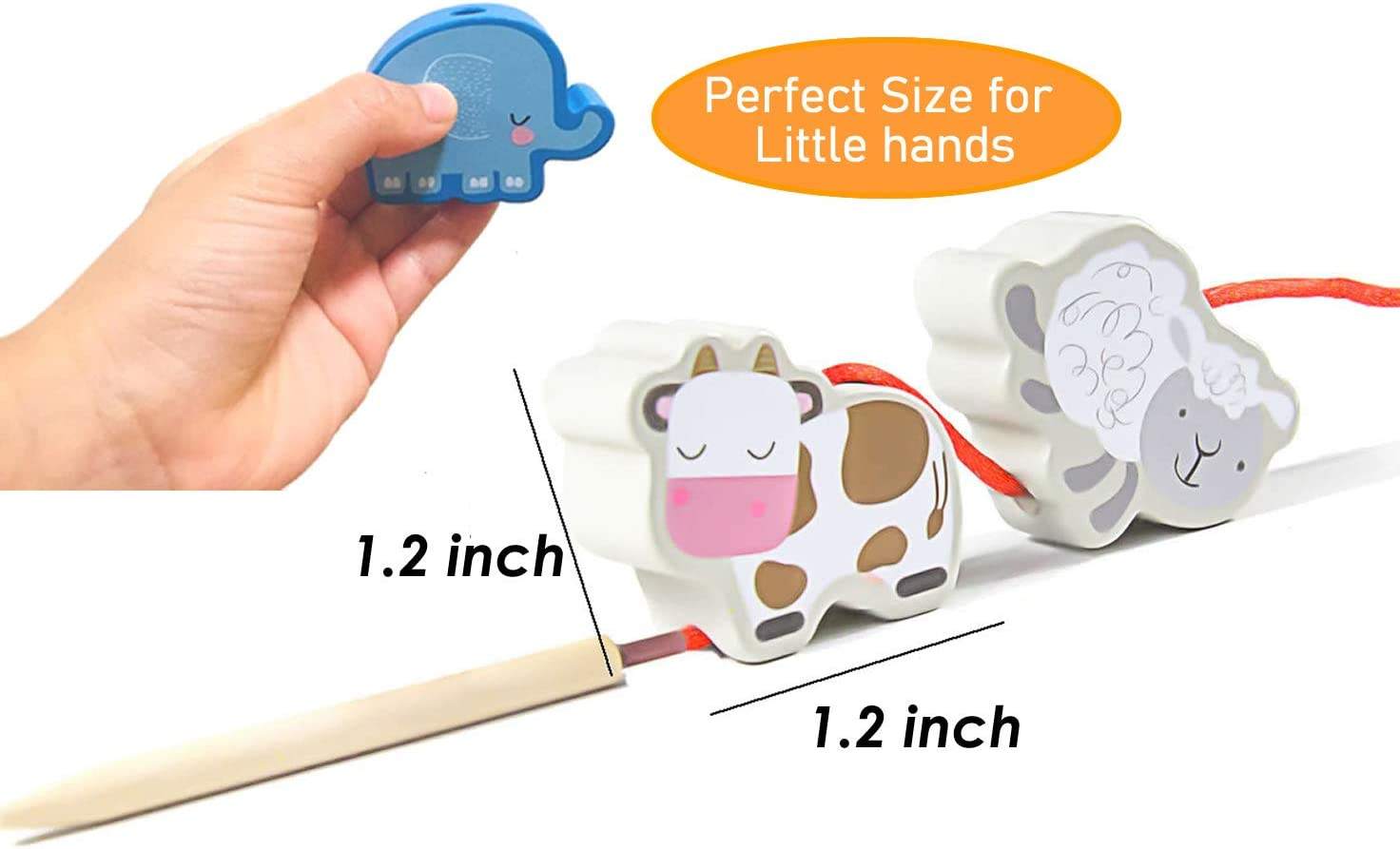 Montessori Educational Threading Toys Wooden Stringing Farm Animals Fruits Lacing Beads Preschool Toy for Toddler