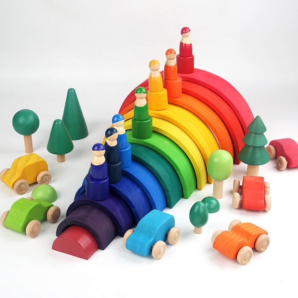 Rainbow Wooden Montessori Toys Peg Board Color Sorting Ball Toys for Toddler