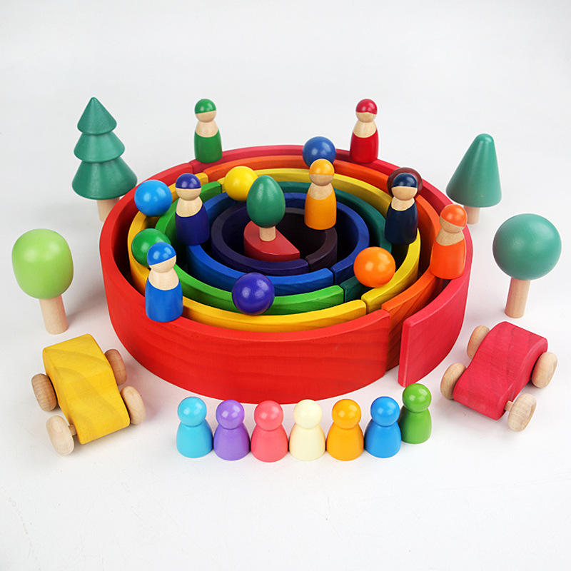Rainbow Wooden Montessori Toys Peg Board Color Sorting Ball Toys for Toddler