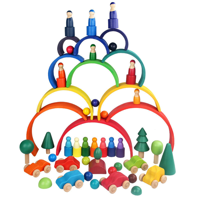 Rainbow Wooden Montessori Toys Peg Board Color Sorting Ball Toys for Toddler