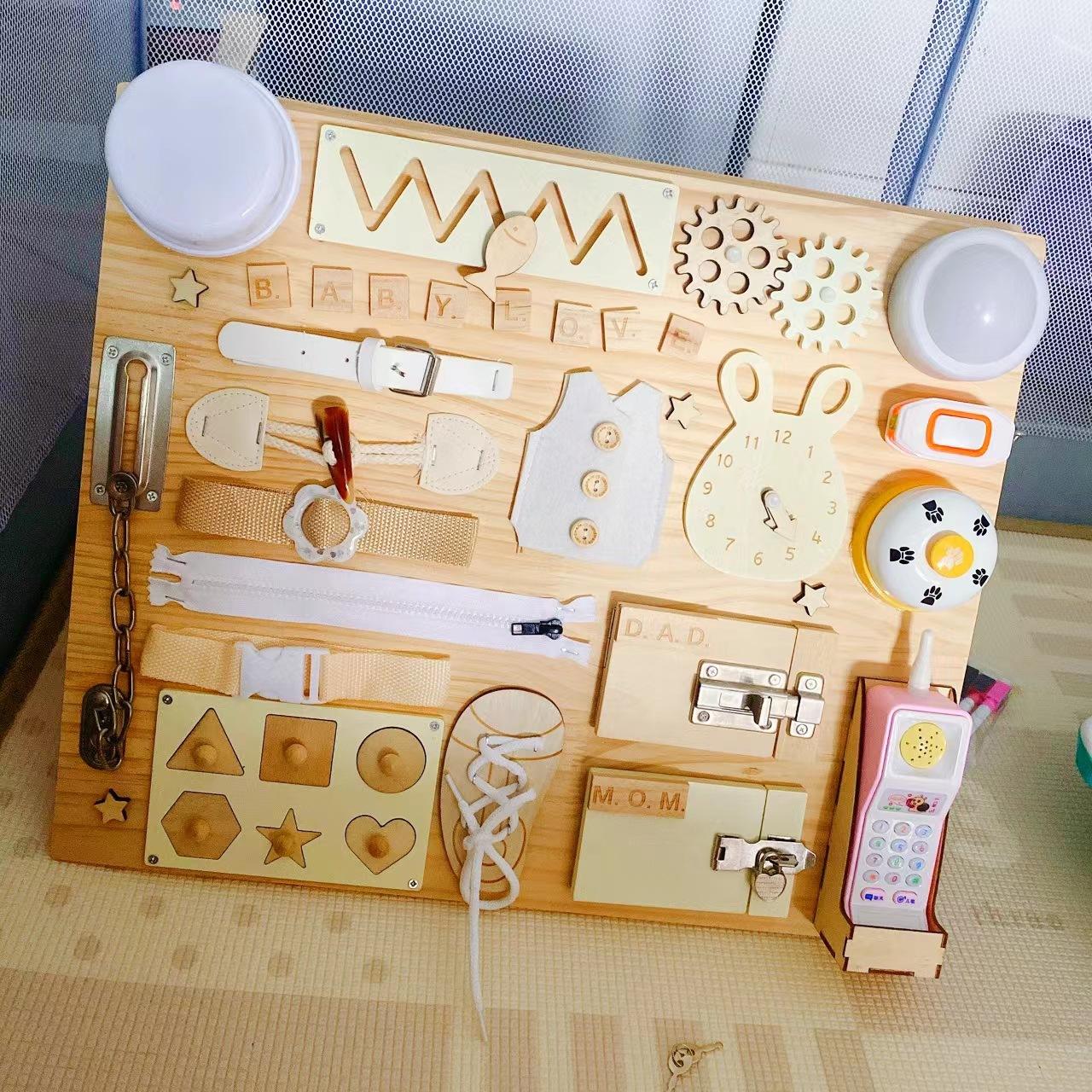 WANHUA custom wooden educational personalized baby busy board for kids
