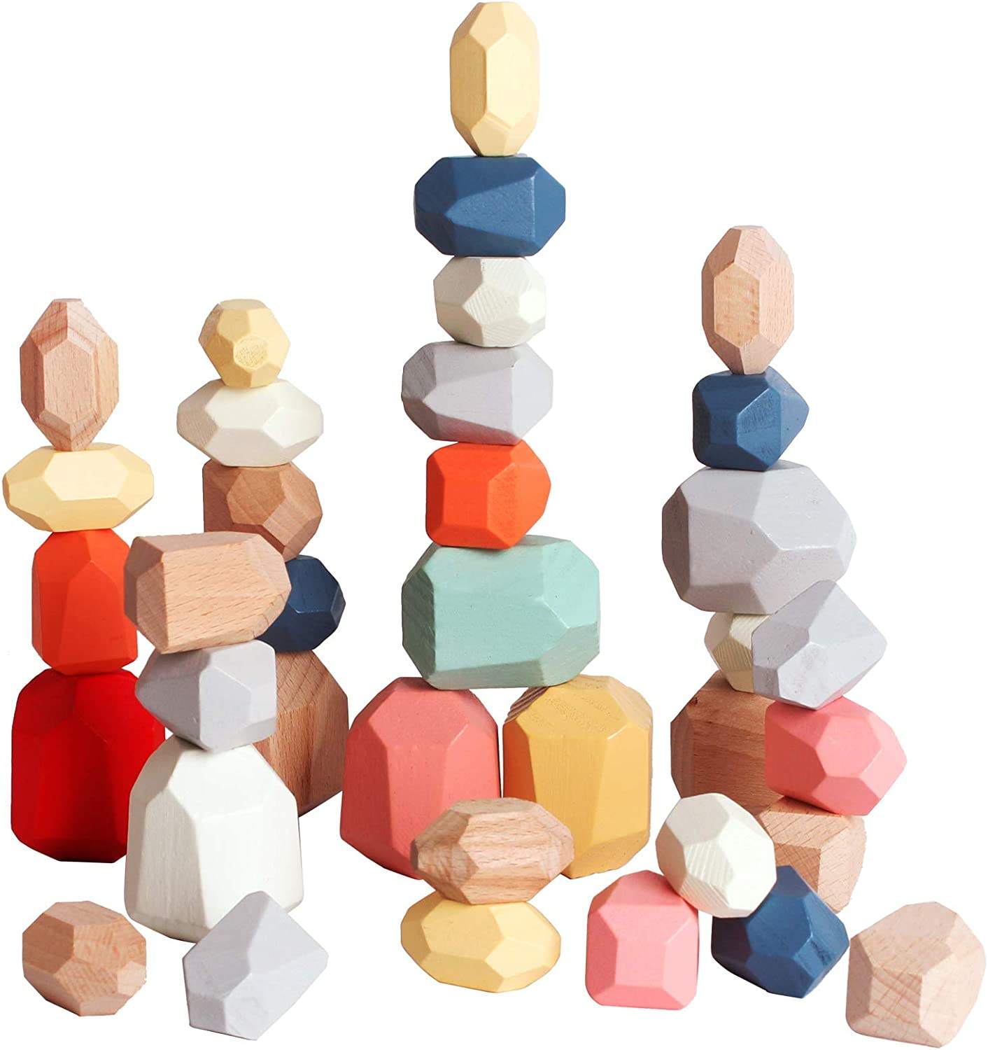 Montessori Wooden Sorting Stacking Rocks Balancing Stones toys Building Blocks Game Set for Kids