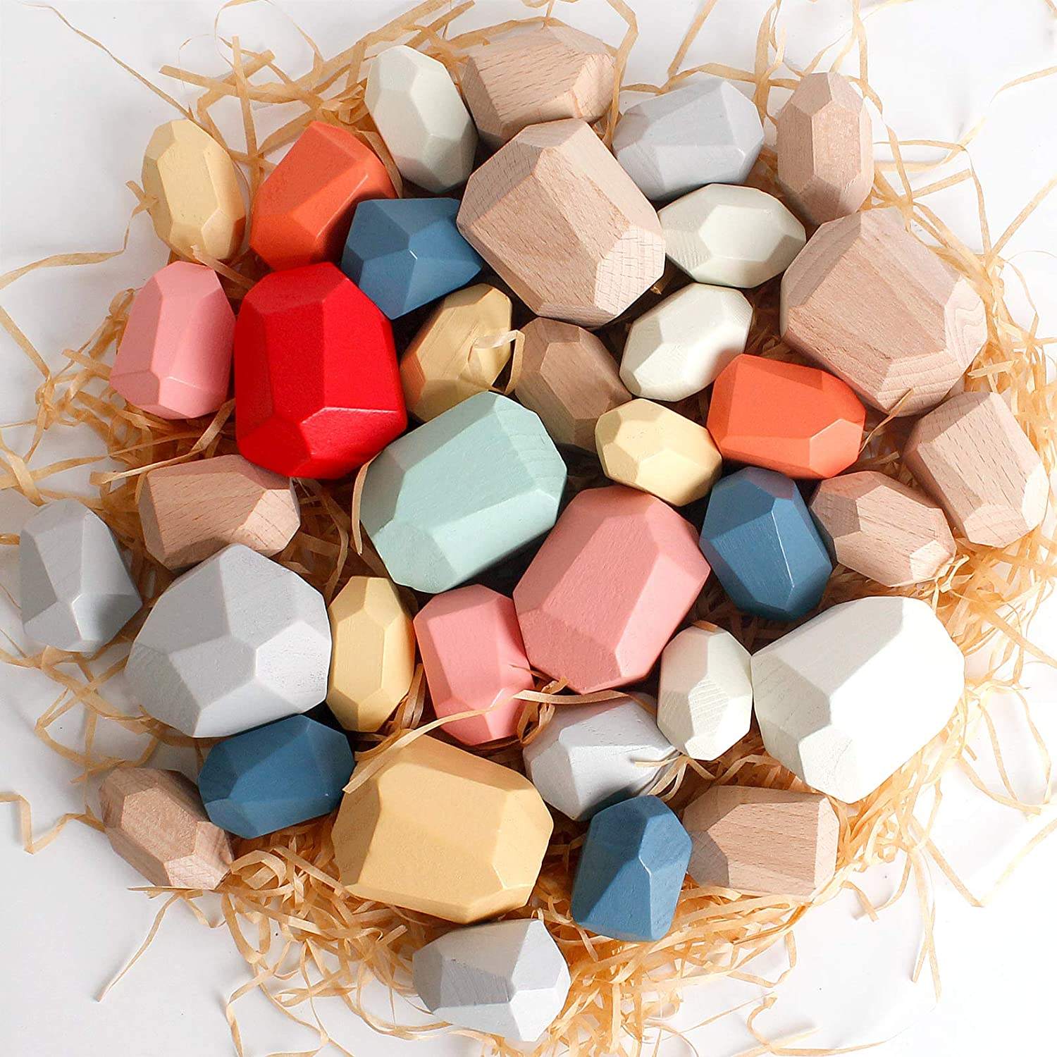 Montessori Wooden Sorting Stacking Rocks Balancing Stones toys Building Blocks Game Set for Kids