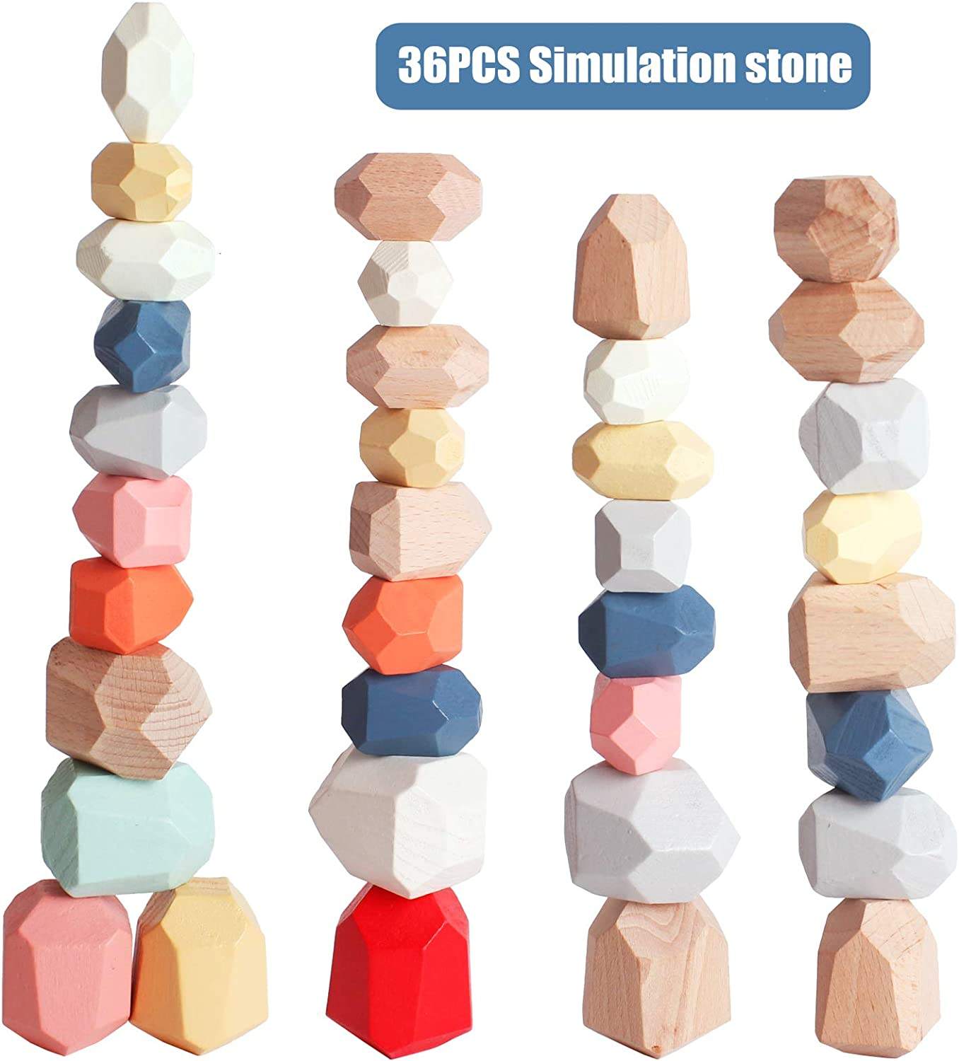Montessori Wooden Sorting Stacking Rocks Balancing Stones toys Building Blocks Game Set for Kids