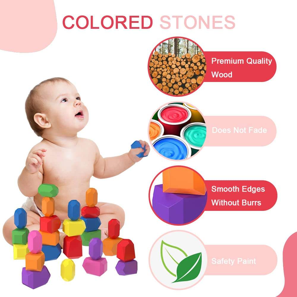 WANHUA kids learning toys baby montessori sensory toys wooden rocks montessori toys