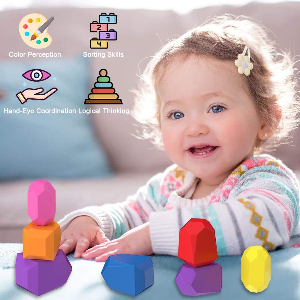 WANHUA kids learning toys baby montessori sensory toys wooden rocks montessori toys