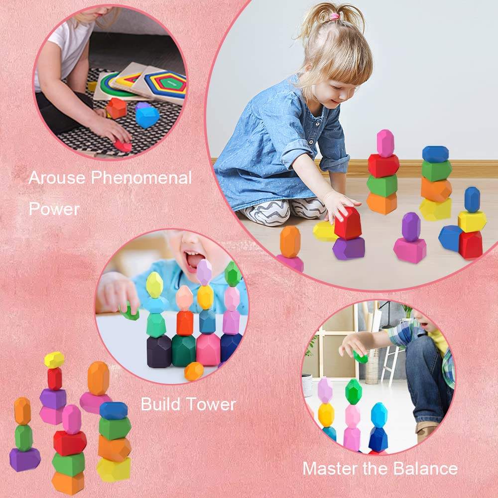 WANHUA kids learning toys baby montessori sensory toys wooden rocks montessori toys