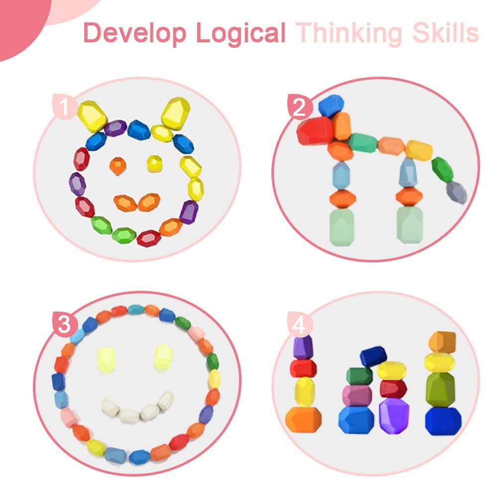 WANHUA kids learning toys baby montessori sensory toys wooden rocks montessori toys