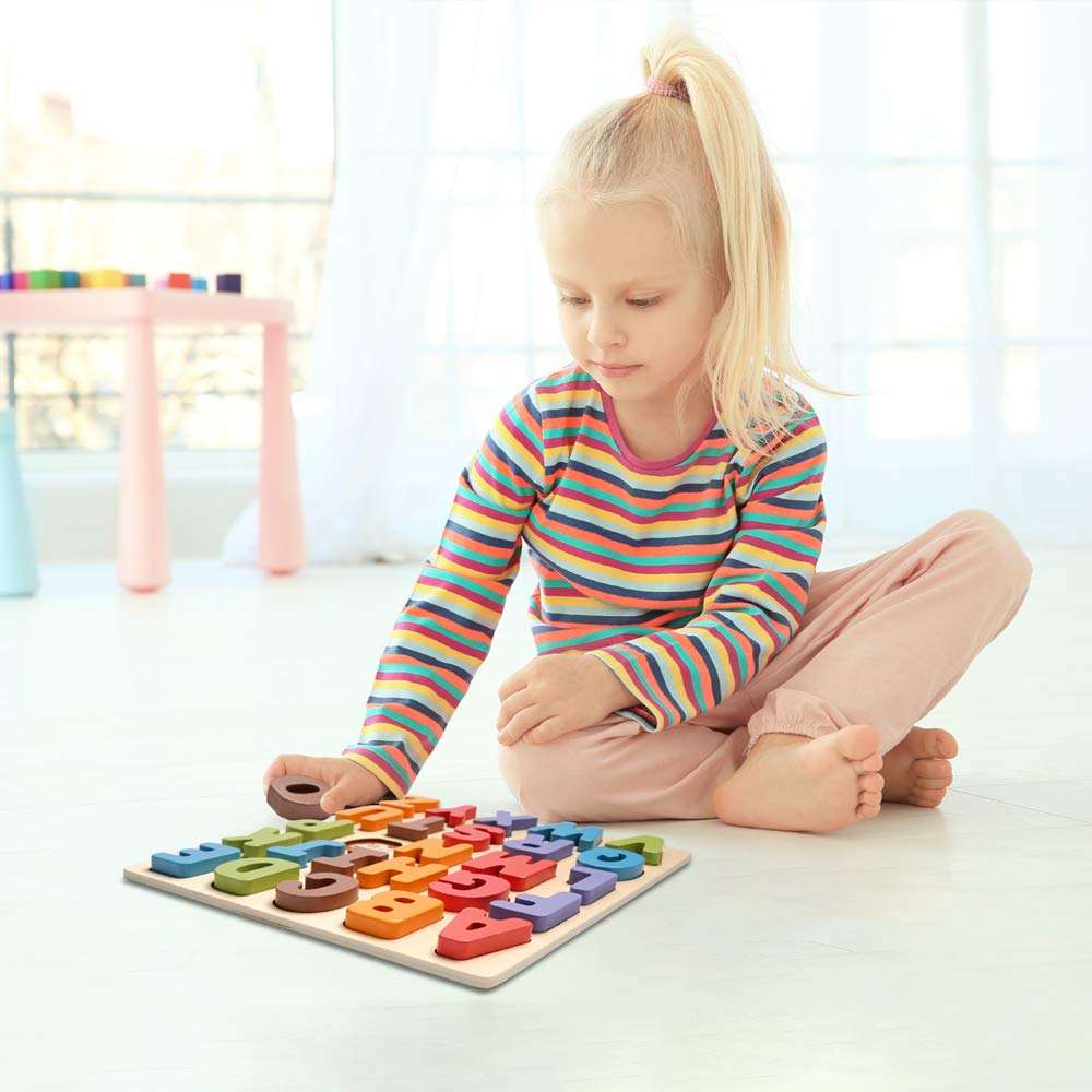 WANHUA nordic 51 pcs apphabet puzzle wooden toys