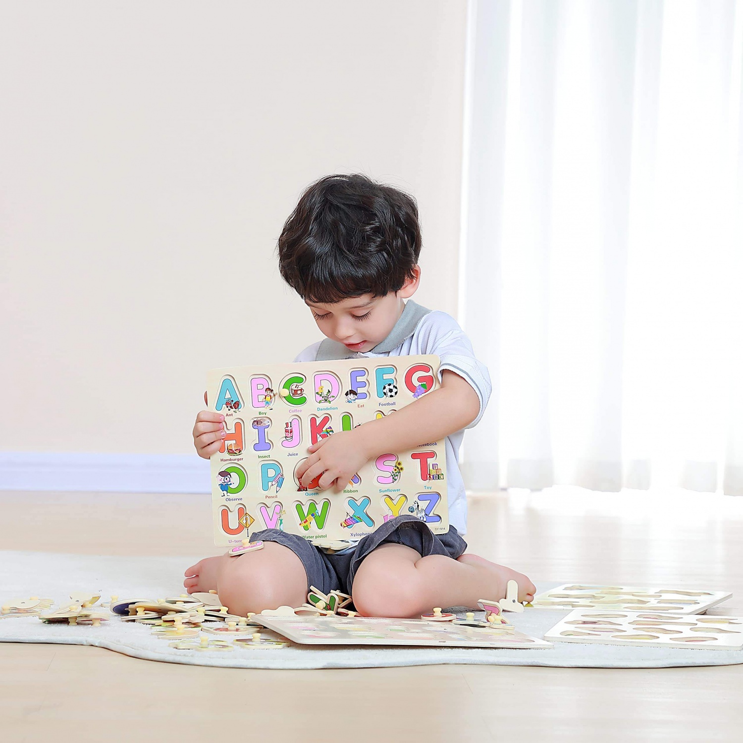 WANHUA 2023 children puzzle wooden spelling word letter games wood jigsaw puzzle educational kids toys