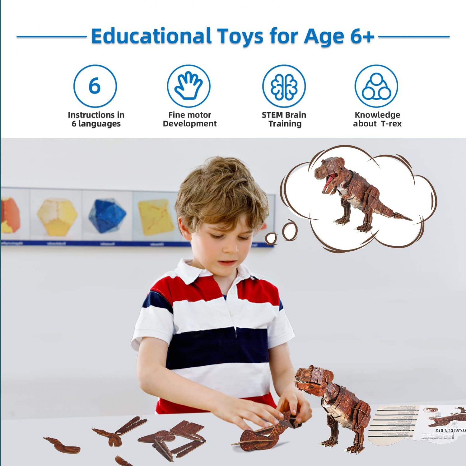 WANHUA montessori toddler 3d dinosaur custom wood puzzle for kids