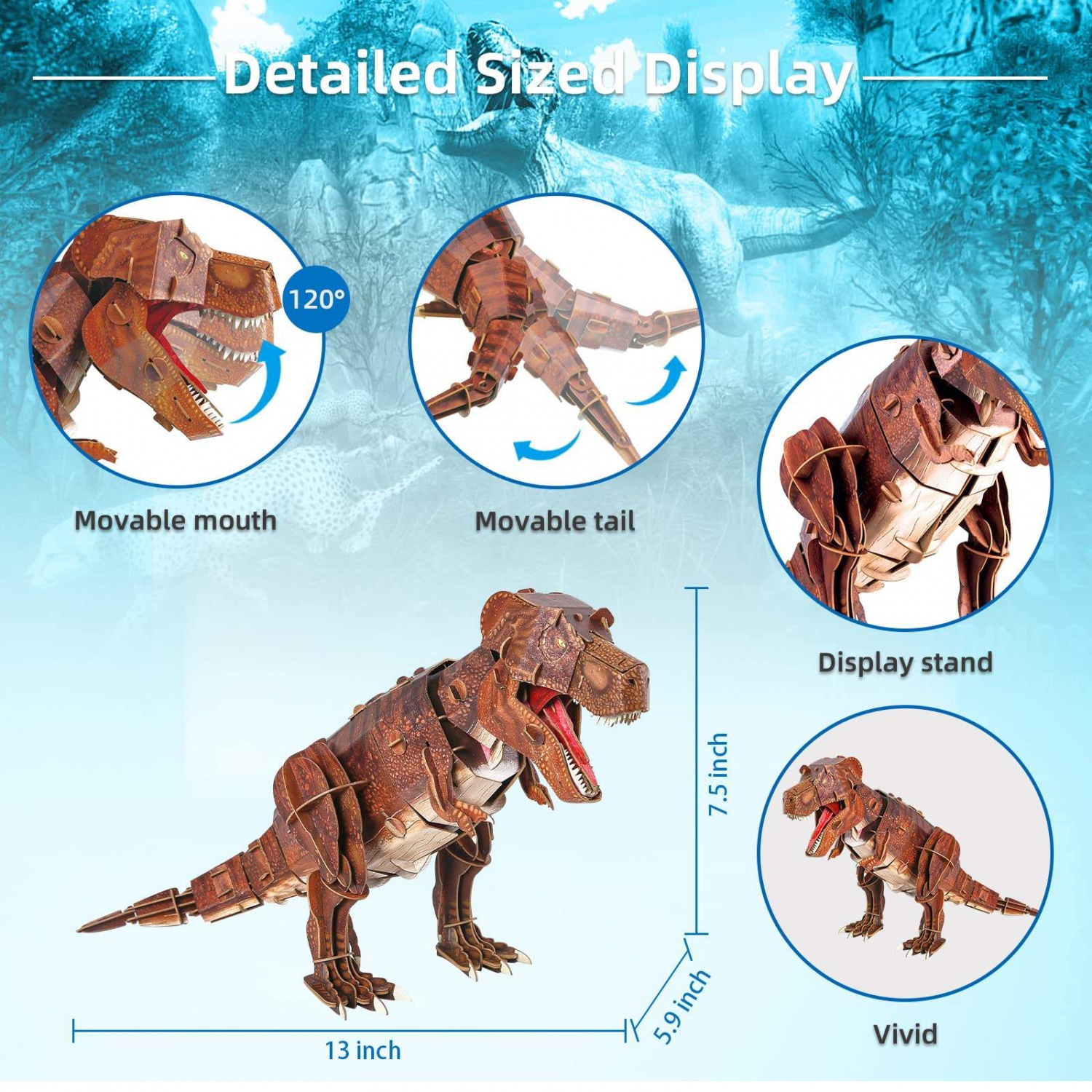 WANHUA montessori toddler 3d dinosaur custom wood puzzle for kids