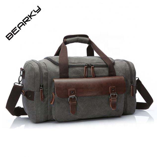 Manufacturers Large luxury designer waterproof Canvas with Leather custom logo Sport Gym Duffle Bag Travel