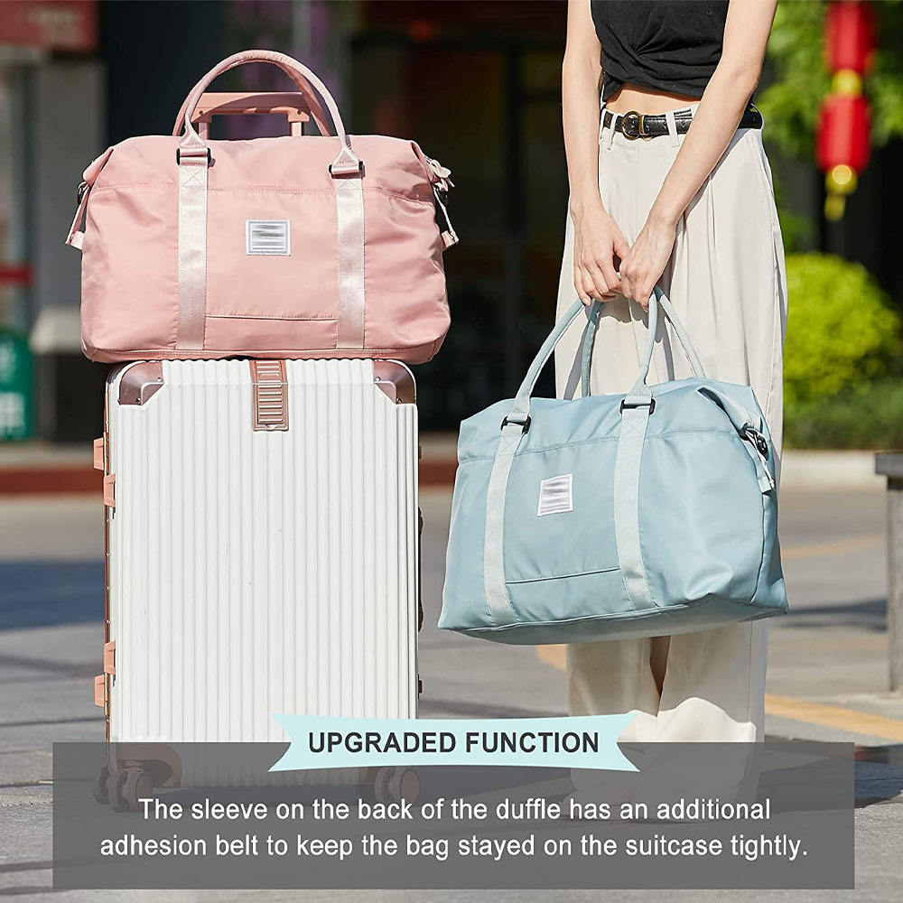Custom Logo Print Polyester Nylon Large Travel Duffel Bag Sports Tote Gym Bag Shoulder Weekender Overnight Bag for Women