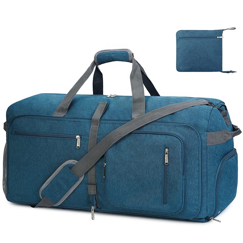 Manufacturers Custom Logo Large Folding Weekender Overnight Nylon Waterproof Hand Carry Foldable Travel Duffle Bag For Men Women