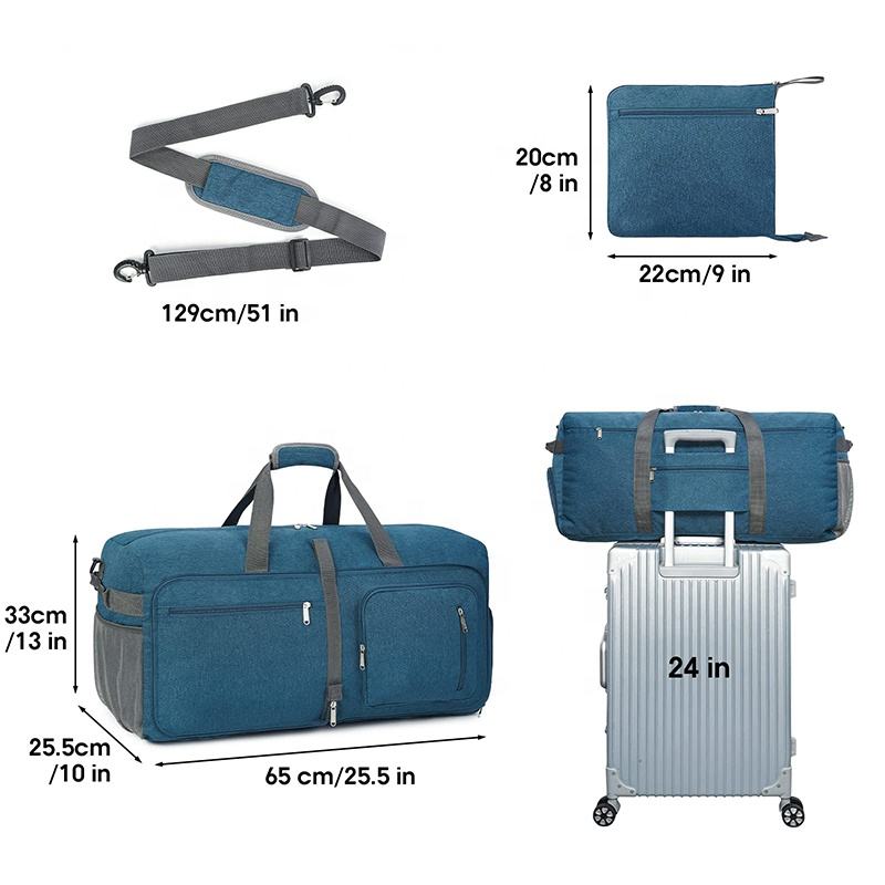 Manufacturers Custom Logo Large Folding Weekender Overnight Nylon Waterproof Hand Carry Foldable Travel Duffle Bag For Men Women