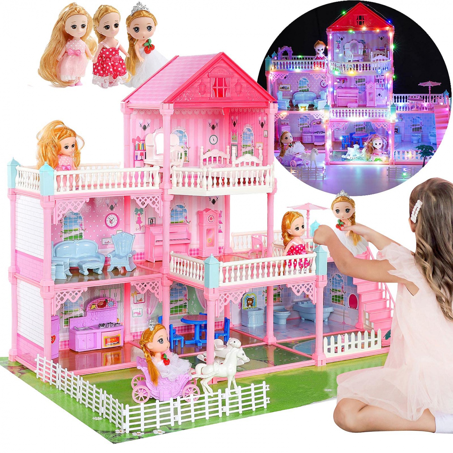 WANHUA doll houses wood diy big wooden gaby doll house for girls